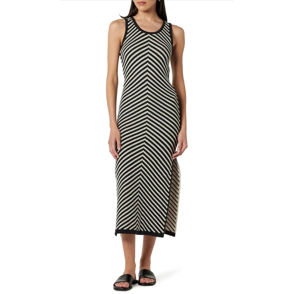 The Drop Woman's Ritu Crochet Maxi Dress Black White Chevron Side Slit Small